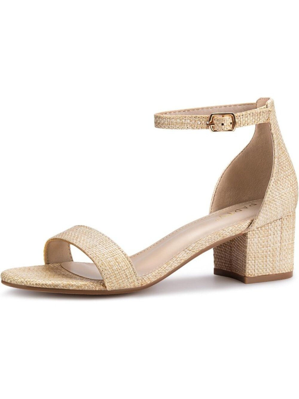Women's Raffia Faux Leather Open Toe Ankle Strap Low Block Chunky Heels Sandal